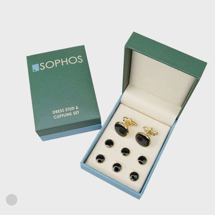 Dress Stud & Cufflink Set Black/Gilt - Formal Cufflinks