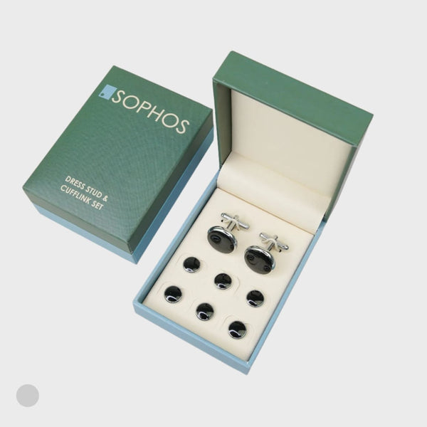 Dress Stud & Cufflink Set Black/Silver - Formal Cufflinks