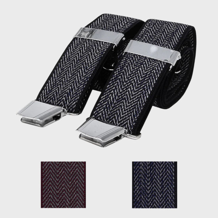 Men’s Premium Herringbone Braces - Grey - Patterned Braces
