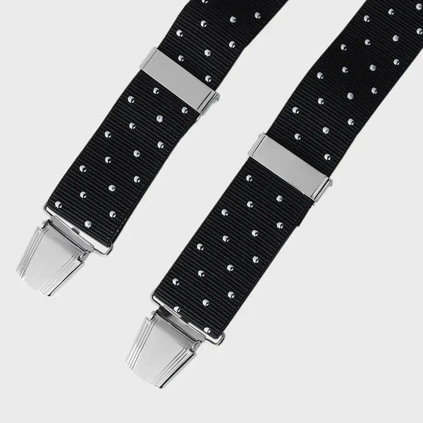 Men’s Premium Polka Dot Braces - Black/Ecru - Patterned Braces