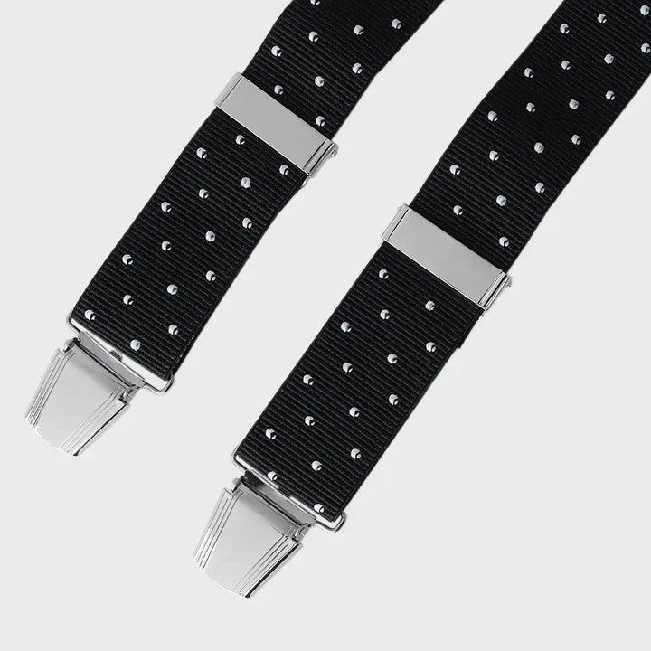 Men’s Premium Polka Dot Braces - Black/Ecru - Patterned Braces