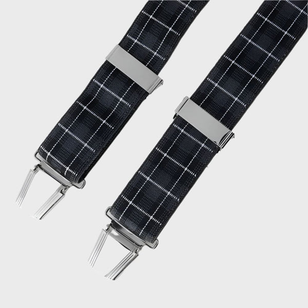 Men’s Premium Tartan Braces - Black/Grey - Patterned Braces