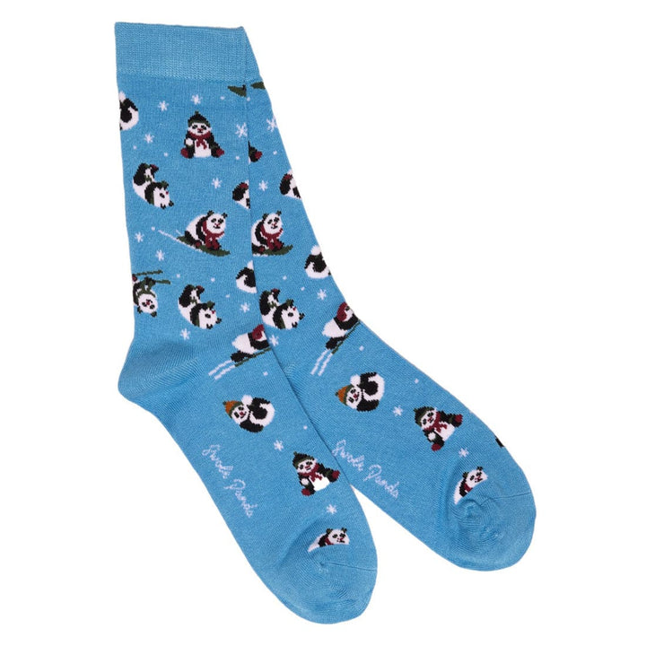 Blue Skiing Panda Bamboo Socks - UK 4-7 (US 5-7.5 / EU 37-40) - Socks