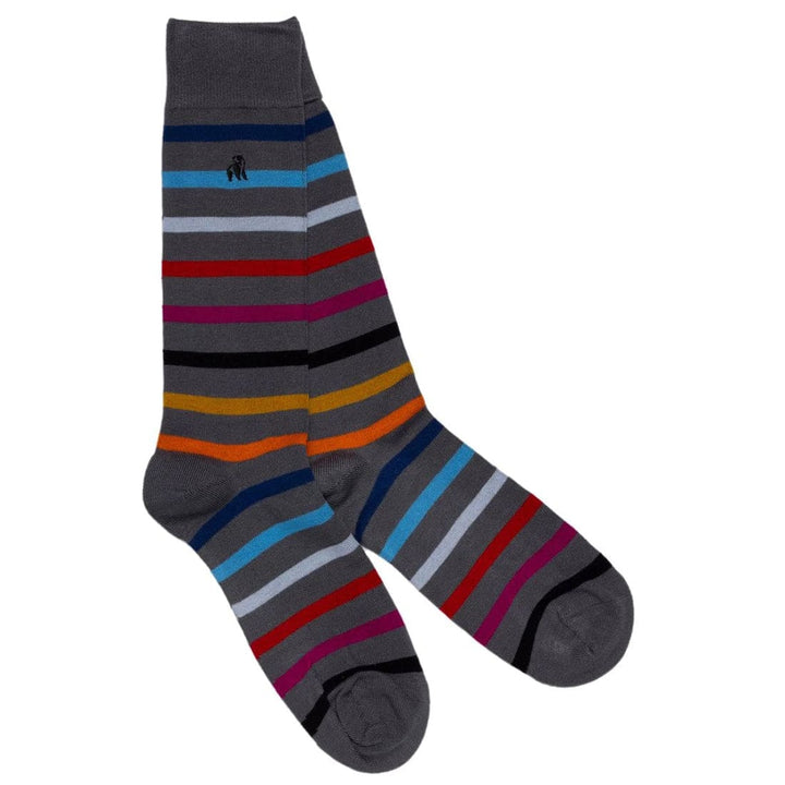 Grey Small Stripe Bamboo Socks (Comfort Cuff) - UK 7-11 (US 8-12 / EU 40-47) - Socks