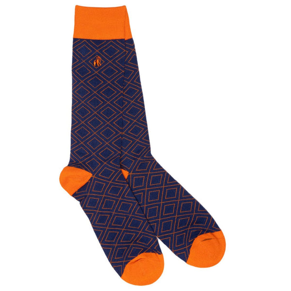 Orange Diamond Bamboo Socks (3 Pairs) - UK 7-11 (US 8-12 / EU 40-47) - Socks