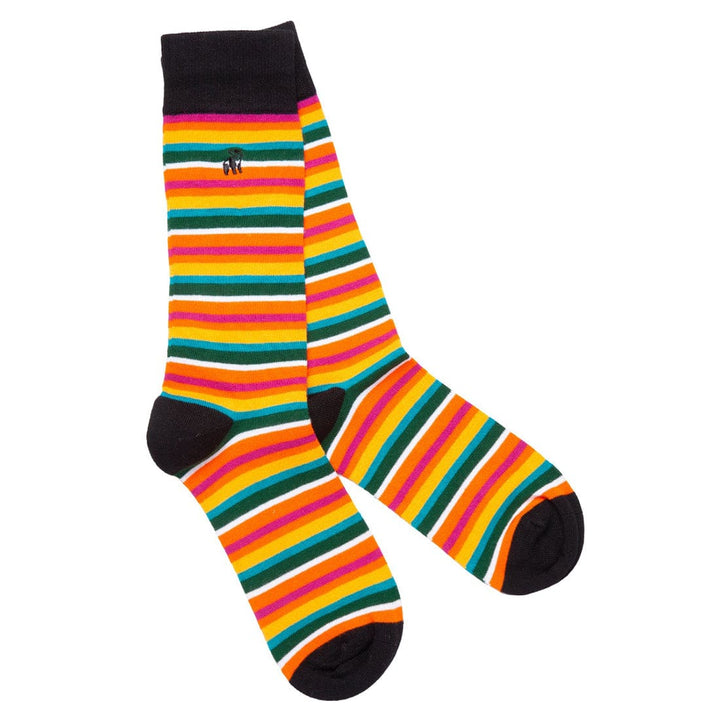 Orange Small Striped Bamboo Socks - UK 7-11 (US 8-12 / EU 40-47) - Socks