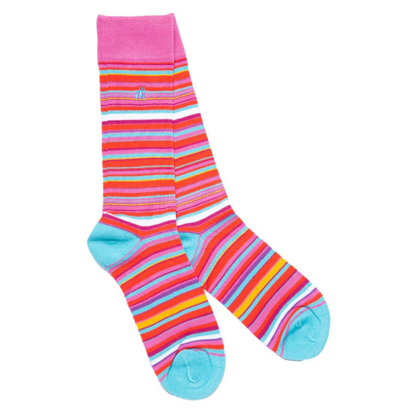 Pink and Blue Narrow Striped Bamboo Socks - UK 7-11 (US 8-12 / EU 40-47) - Socks