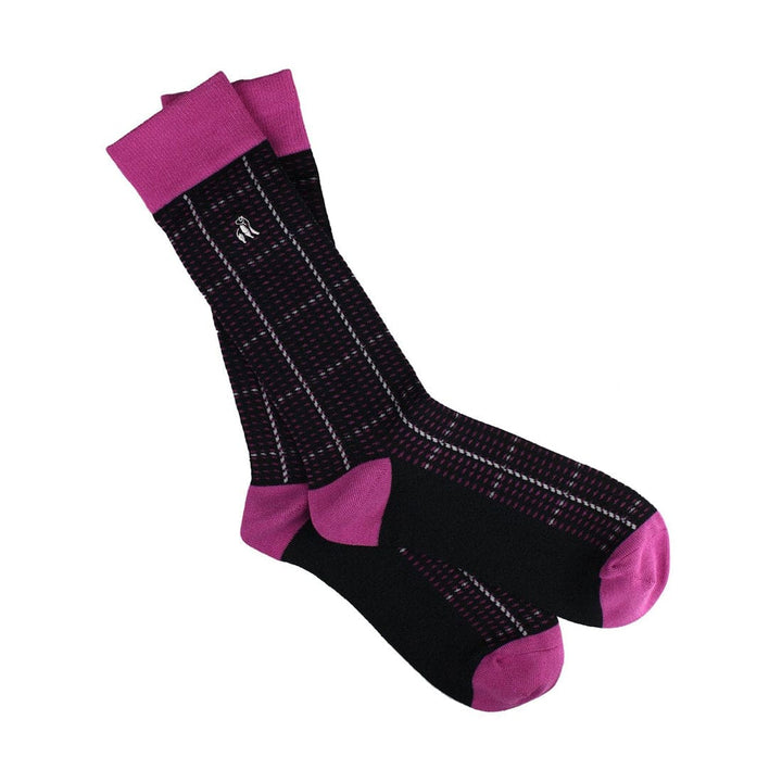 Pink and Navy Check Bamboo Socks - UK 7-11 (US 8-12 / EU 40-47) - Socks