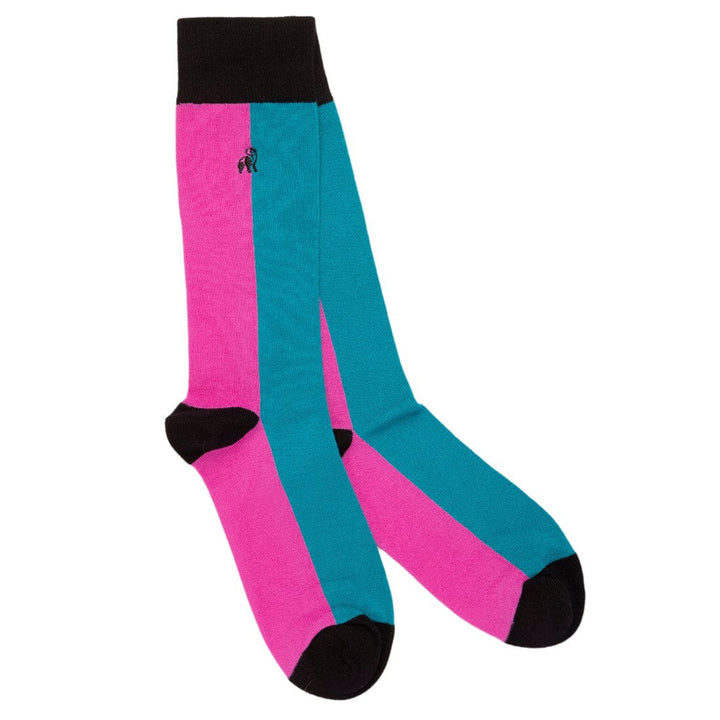 Pink / Aqua Vertical Stripe Socks - UK 7-11 (US 8-12 / EU 40-47) - Socks