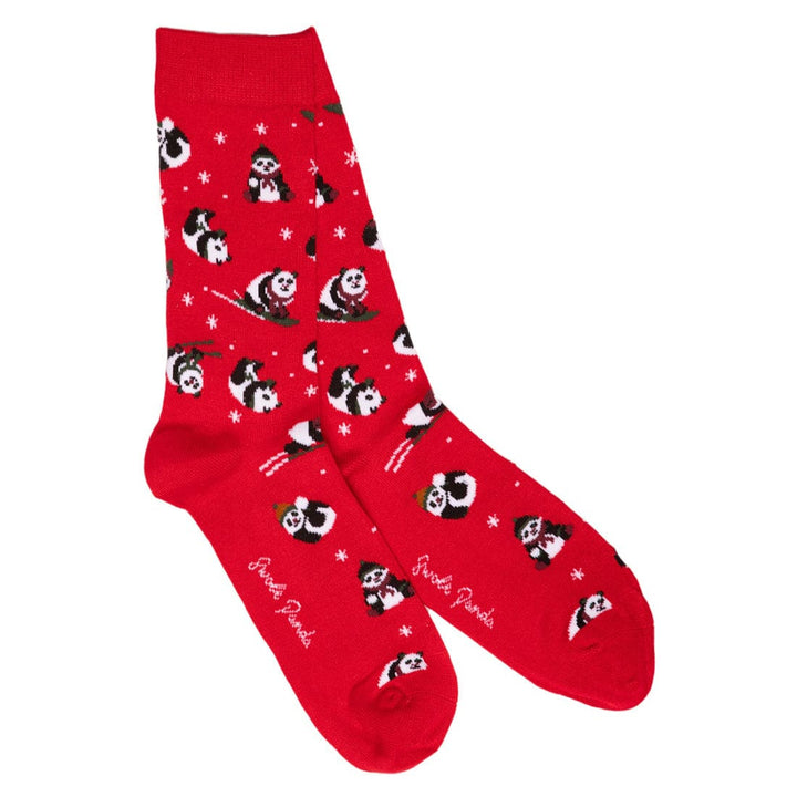 Red Skiing Panda Bamboo Socks - UK 4-7 (US 5-7.5 / EU 37-40) - Socks