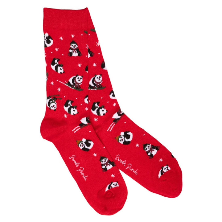 Red Skiing Panda Bamboo Socks - UK 7-11 (US 8-12 / EU 40-47) - Socks