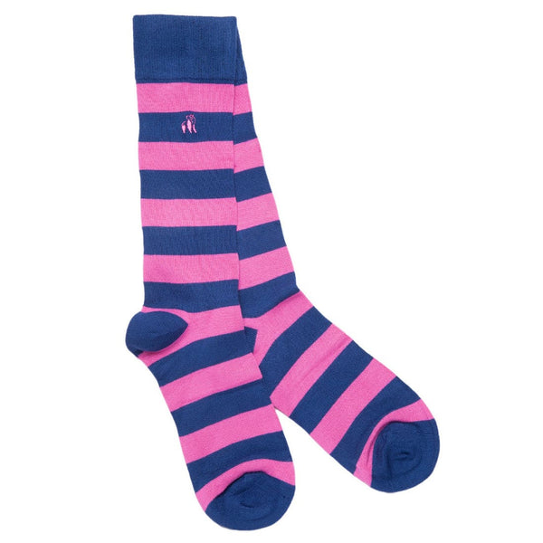 Rich Pink Striped Bamboo Socks (Comfort Cuff) - UK 4-7 (US 5-7.5 / EU 37-40) - Socks