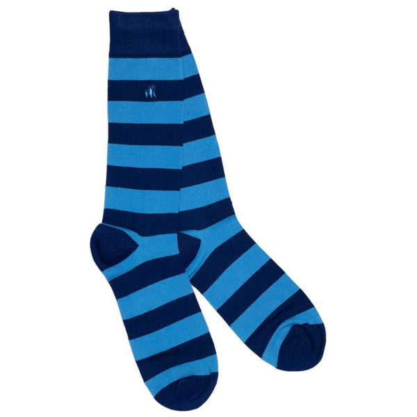 Sky Blue Striped Bamboo Socks (Comfort Cuff) - UK 4-7 (US 5-7.5 / EU 37-40) - Socks