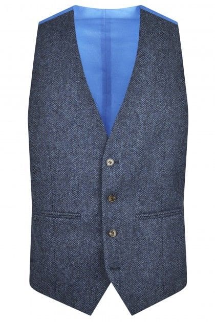 Torre Albert Blue Pure Wool Light Weight Tweed Waistcoat - 34R WAISTCOATS