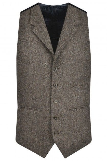 Torre Albert Brown Pure Wool Light Weight Tweed Waistcoat - 34R