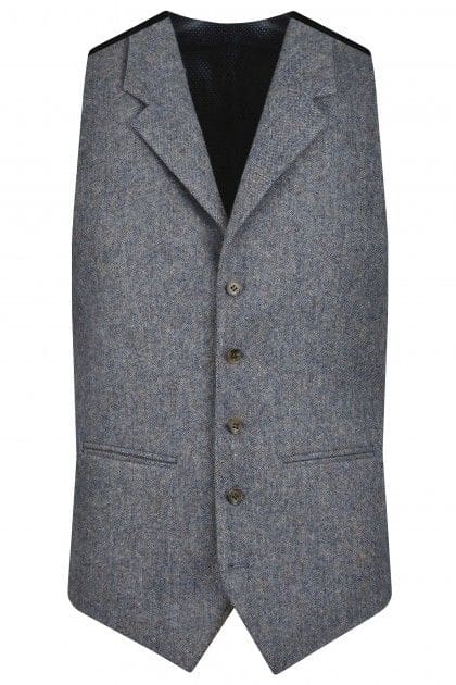 Torre Albert Sky Blue Pure Wool Light Weight Tweed Waistcoat - 34R