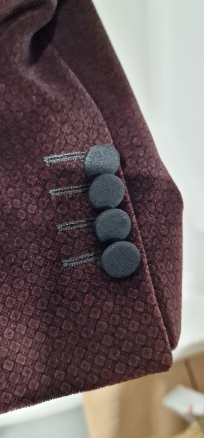 Torre Jose Wine Velvet Jacquard Dinner Jacket - Jackets