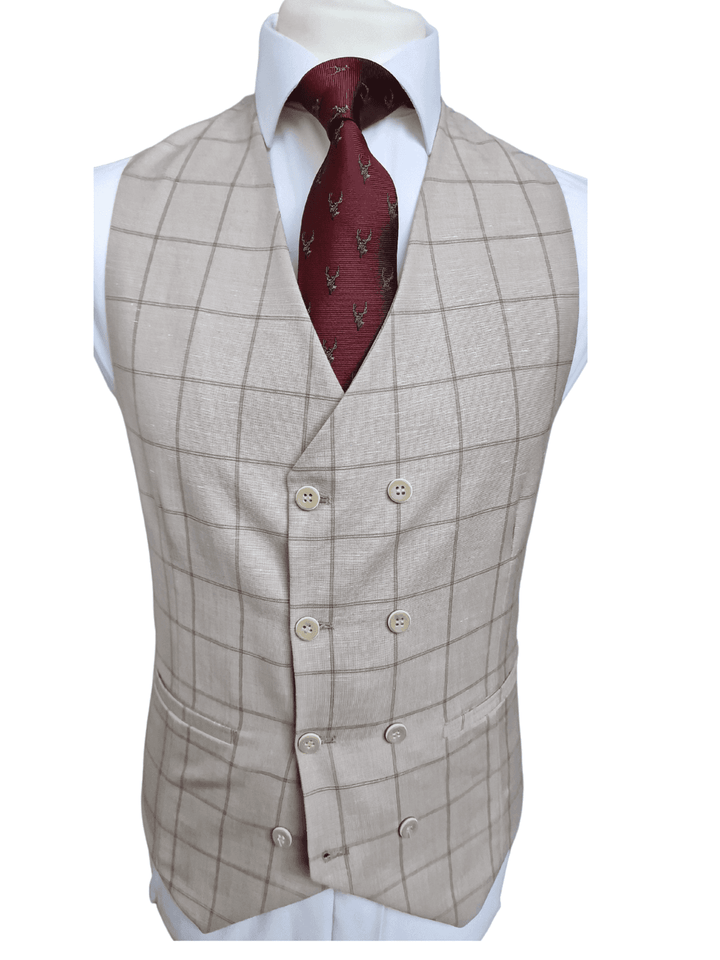 Men’s Wessi Beige 3-Piece Check Suit Size 40R with 34R Trousers - Suits