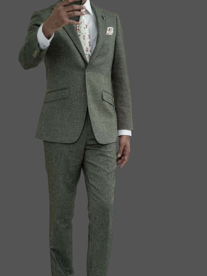 Skopes Jude 3 Piece Sage Green Tweed Wedding Suit - Suits