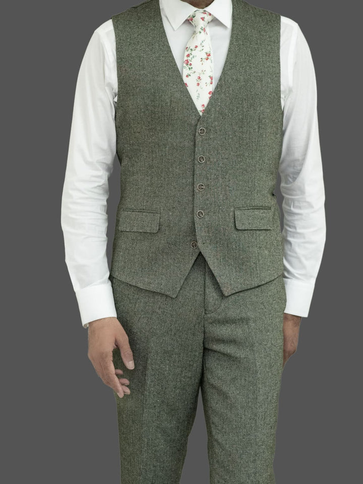 Skopes Jude 3 Piece Sage Green Tweed Wedding Suit - Suits