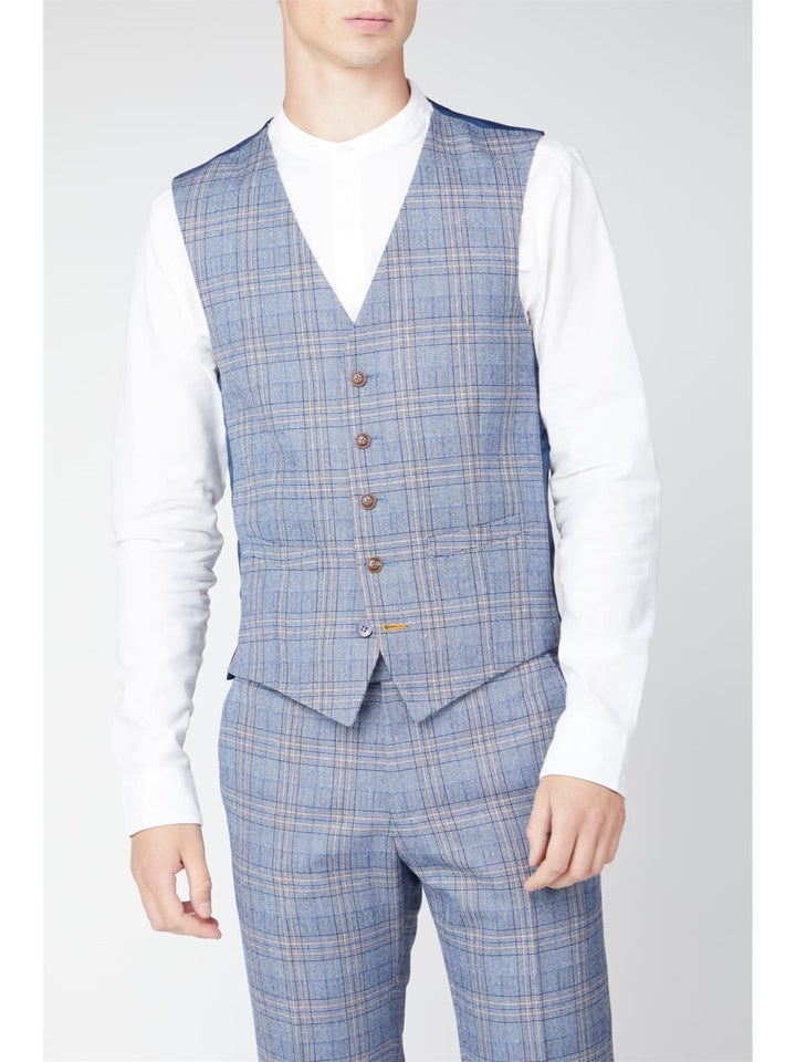 Antique Rogue Brando Light Blue Tweed Check 3 Piece Suit - Suit & Tailoring