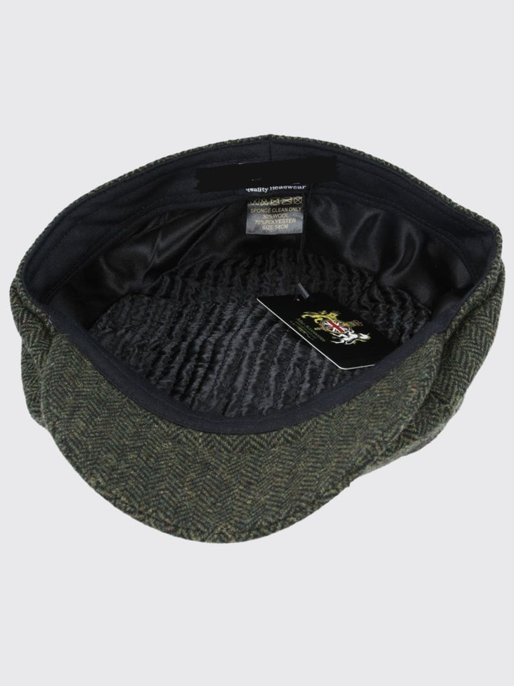 Barucci Devon Wool Blend Green Herringbone Tweed Baker Boy Cap - Accessories