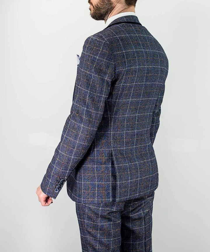 Cavani Bonita 3 Piece Blue Slim Fit Tweed Suit - Suit & Tailoring