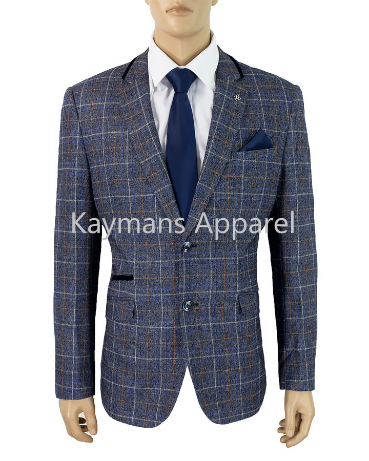 Cavani Bonita Blue Sim Fit Tweed Style Blazer - 34 - Suit & Tailoring