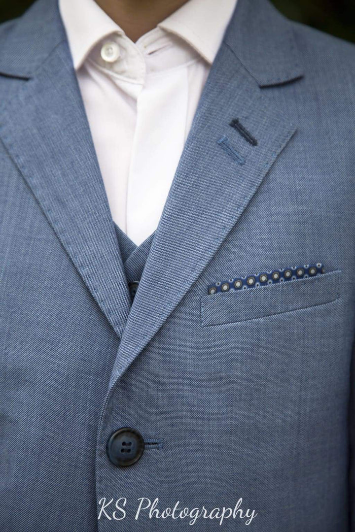 Cavani Boys Blue Jay 3 Piece Sky Blue Slim Fit Suit - Suit & Tailoring