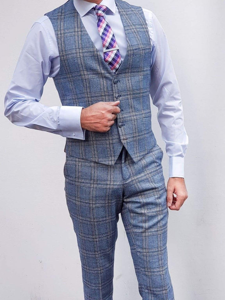 Cavani Brendan Blue Slim Fit check Trousers - Suit & Tailoring