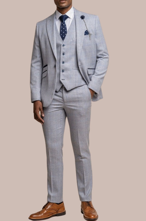 Cavani Caridi Men’s Sky Blue 3 Piece Slim Fit Suit - Long - 36L - Suits