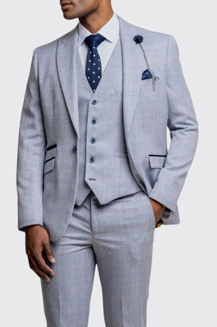 Cavani Caridi Men’s Sky Blue 3 Piece Suit for Weddings and Race Days - Suits