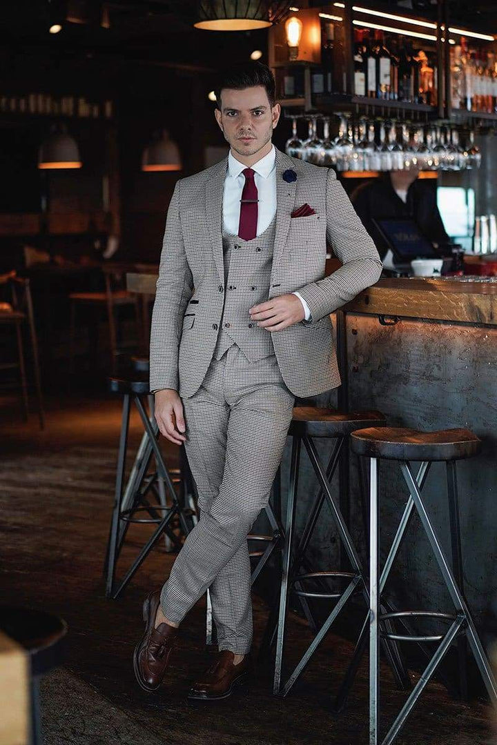 Cavani Elwood Grey Houndstoth Slim Fit Tweed Jacket - 34 - Suit & Tailoring