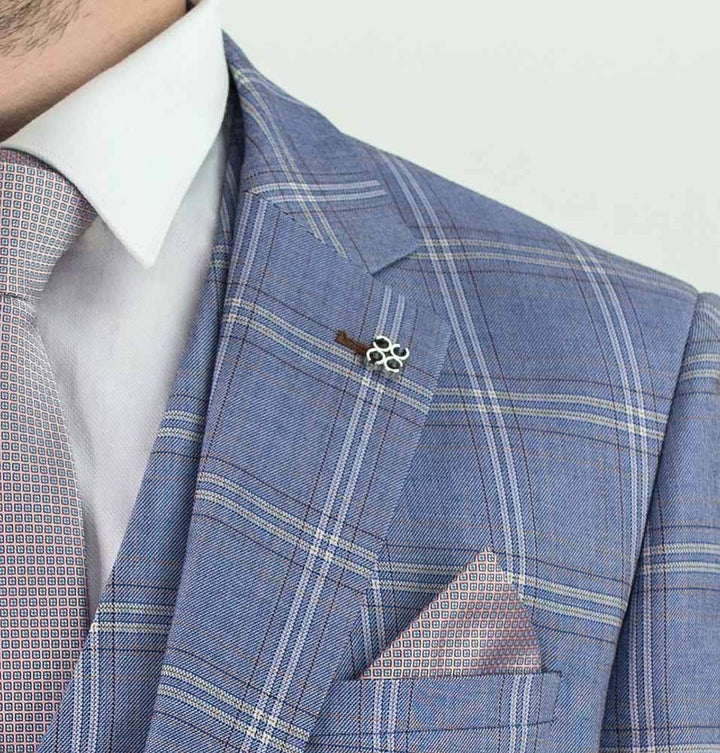 Cavani Galante Mens Blue Check Slim Fit Suit - Suit & Tailoring