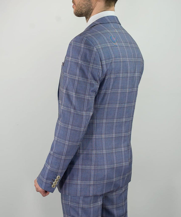 Cavani Galante Mens Blue Check Slim Fit Suit - Suit & Tailoring