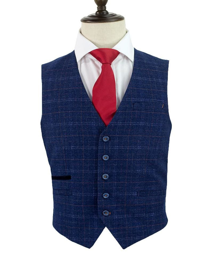 Cavani Kaiser Blue Tweed Waistcoat - 36 - Suit & Tailoring