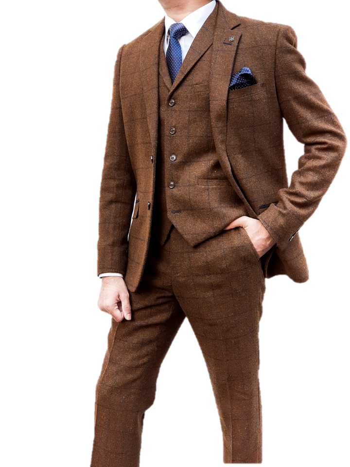 Cavani Kemson Tweed Brown Mens Slim Fit Jacket - Suit & Tailoring