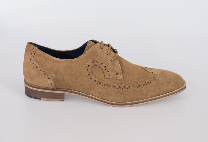 Cavani Liam Tan Mens Suede Brogue Shoes - Shoes