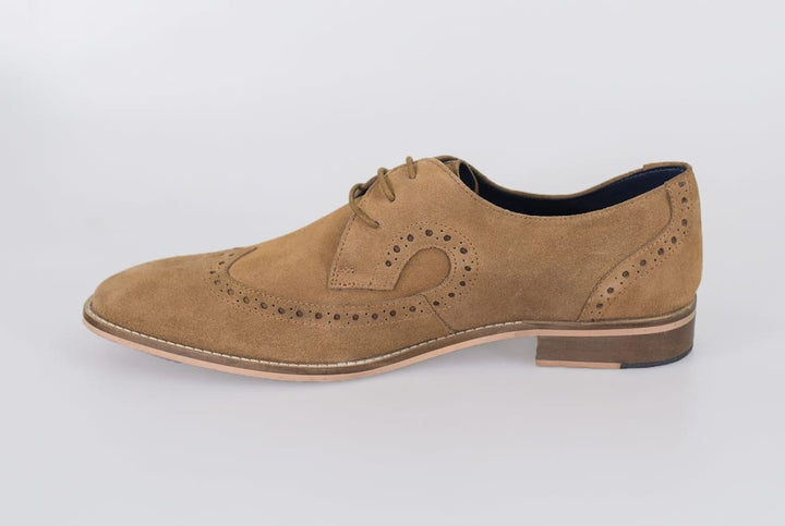 Cavani Liam Tan Mens Suede Brogue Shoes - Shoes