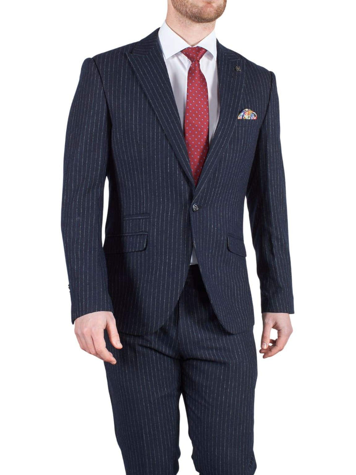 Cavani Lopez Navy Pin Stripe Trousers - Suit & Tailoring