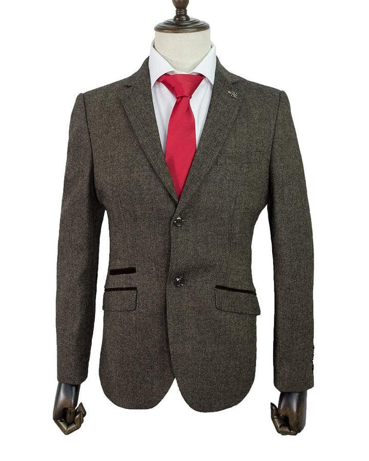 Cavani Martez Brown Slim Fit Tweed Style Blazer - 34 - Suit & Tailoring