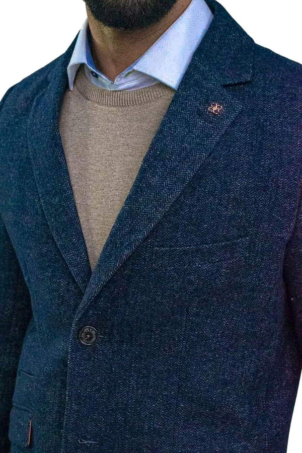 Men’s Azure Blue Crombie Style Luxury Overcoat Cavani Roman - 36R - Coats
