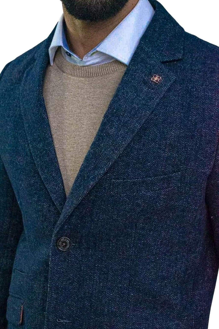 Men’s Azure Blue Crombie Style Luxury Overcoat Cavani Roman - 36R - Coats