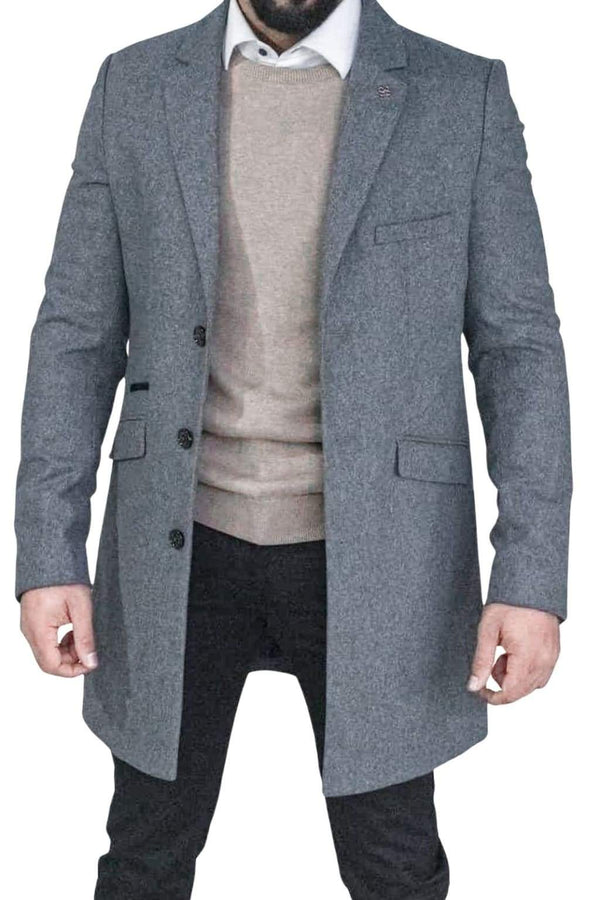 Men’s Crombie Style Grey Luxury Overcoat Cavani Roman - 36R - Coats