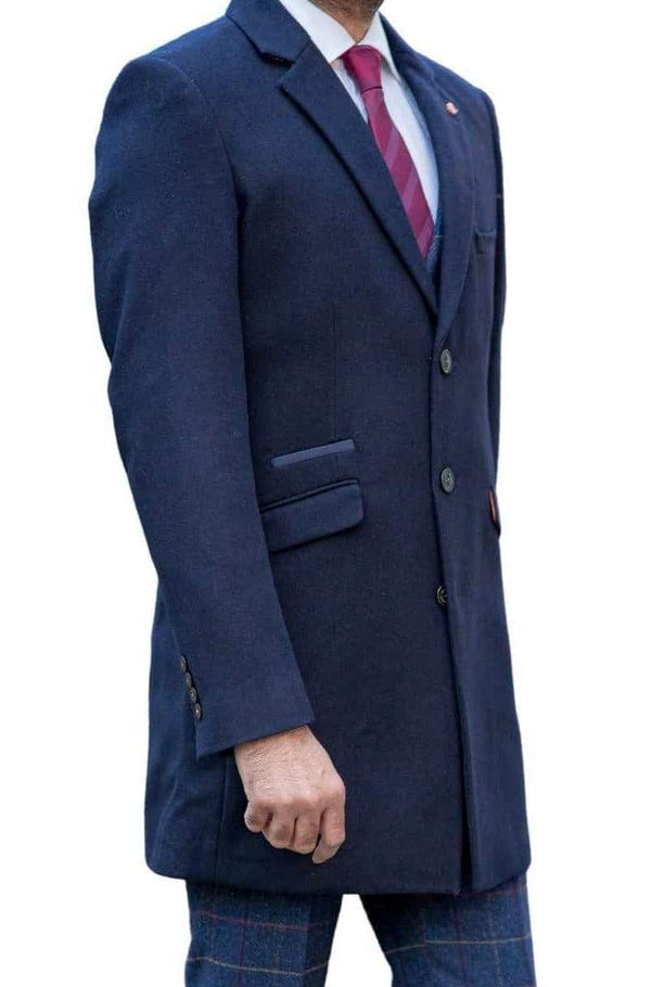 Men’s Navy Crombie Style Luxury Overcoat Cavani Roman - 36R - Coats