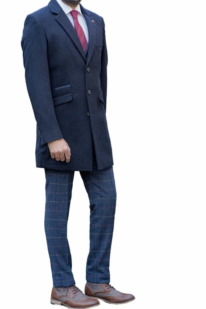 Men’s Navy Crombie Style Luxury Overcoat Cavani Roman - Coats