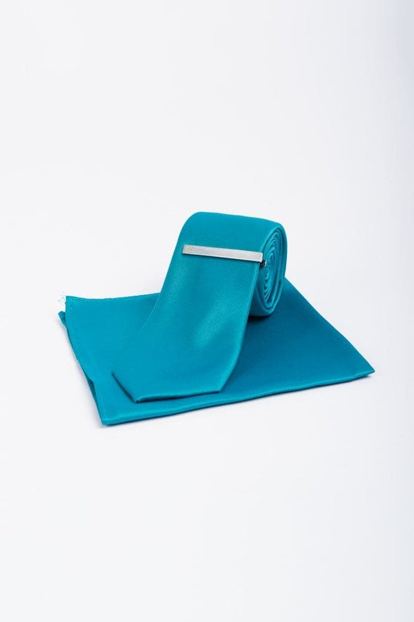 Cavani Satin Tie And Hank Set - Aqua - Accessories