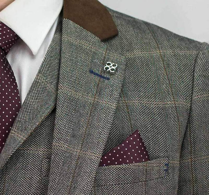 Tweed Brown Suit Connall 3 Piece Slim Fit Check by House of Cavani - Suit & Tailoring