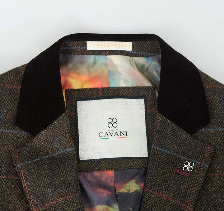 Tweed Brown Suit Tommy Mens 3 Piece Slim Fit Check by House of Cavani - Suit & Tailoring