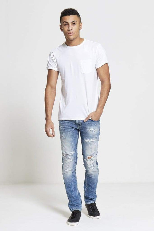 SAVAGE Slim Fit Stretch Jeans In Light Destroyed Wash - Jeans